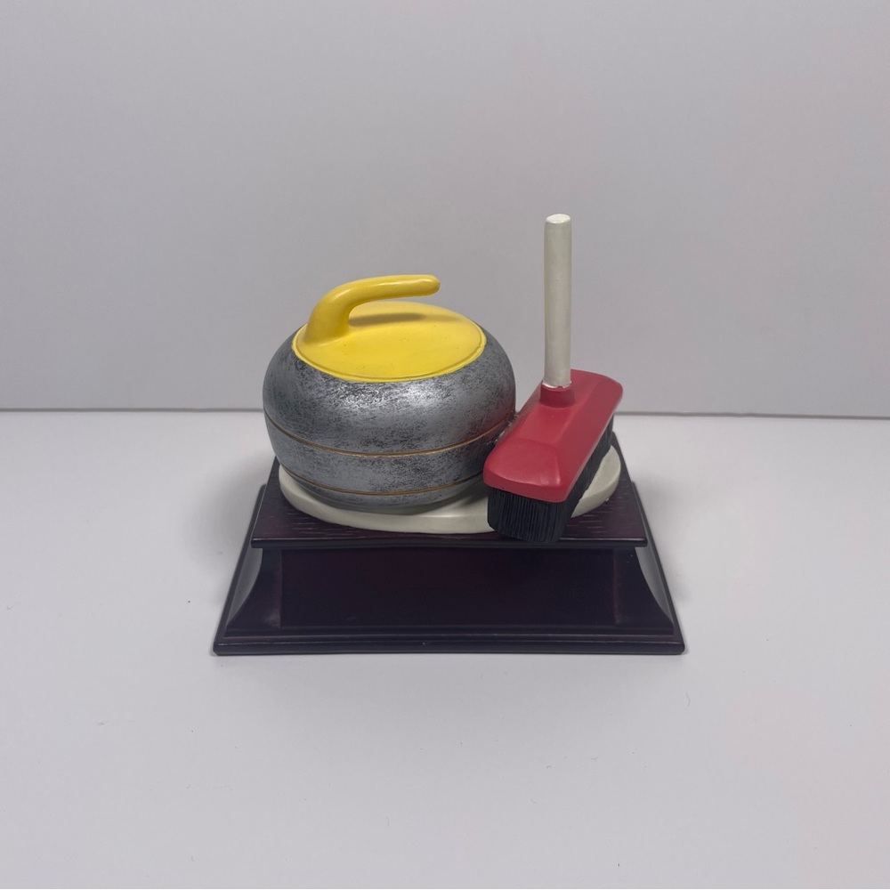 Curling Stone And Broom Figurine 4”